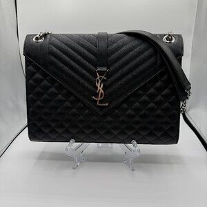 Saint Laurent Envelope Shoulder Bag Large Black Leather